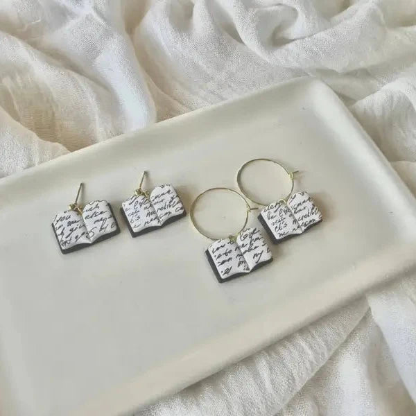 Open Book Earrings Book Clay Earrings Book Earrings - hoop