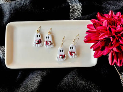 Reading Ghost Hoops Ghost Book Earrings Halloween Earrings - ball posts
