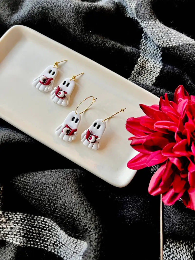 Reading Ghost Hoops Ghost Book Earrings Halloween Earrings - ball posts