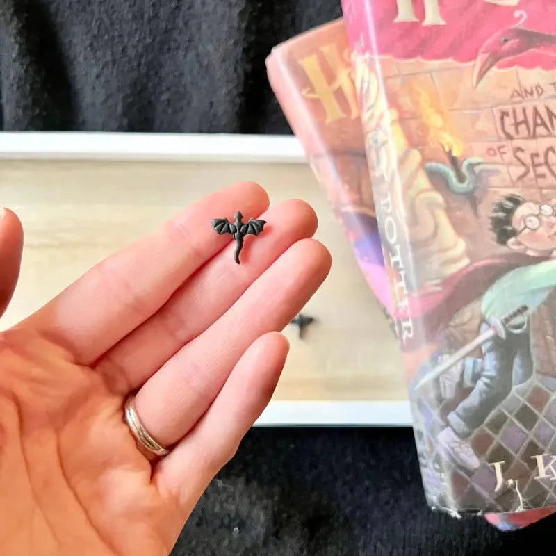 Tiny Dragon Studs Dragon Stud Earrings Dragon Earrings - Black